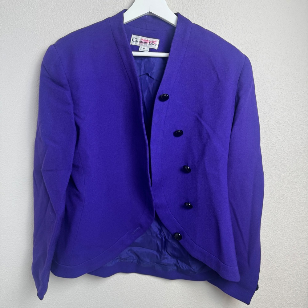 Christian Dior Vintage Skirt Suit 8 Regular Purple Wool Asymmetrical 80s - 90s - Picture 9 of 13